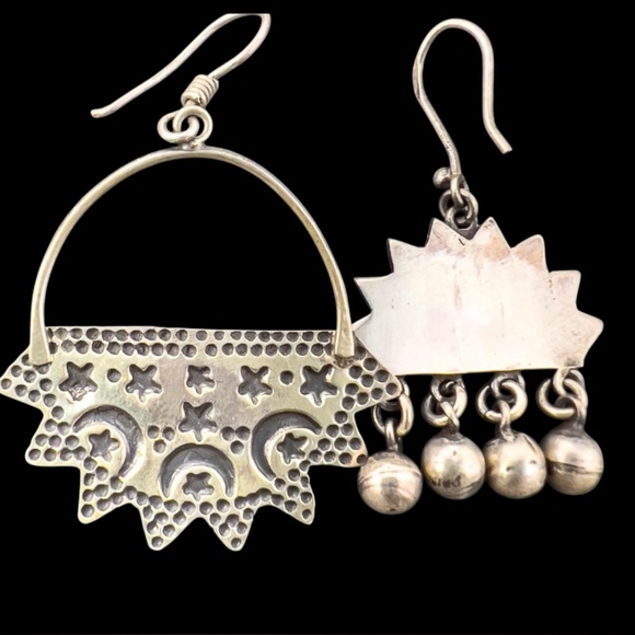 Egyptian Revival Stars Crescent Moon 800 Silver Necklace And Earrings 62.9g - Picture 4 of 8